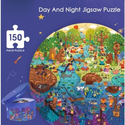 150PCS Children Day and Night Puzzle Kindergarten Education Enlightenment Puzzle Round Set Gift Puzzles for Adults Kids Toys