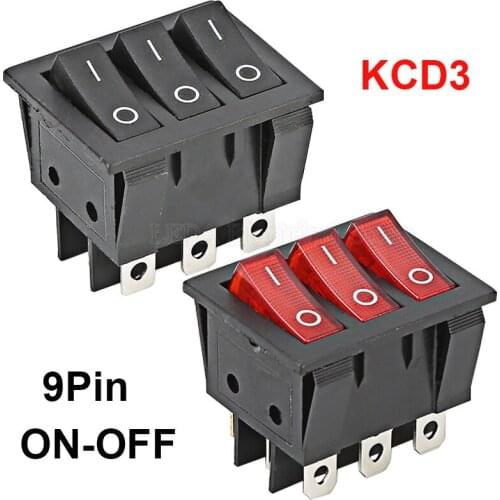 2Pcs KCD3 Boat Car Rocker Switch ON-OFF 2 Position 9 Pin KCD3-303 Black Red Triple Light Switch Button 34*40mmBoat Car