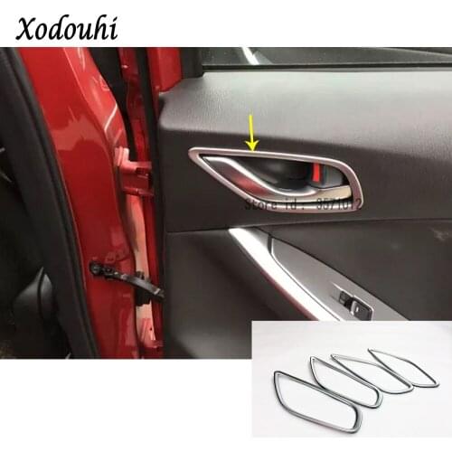 For Mazda CX-5 CX5 2013 2014 2015 2016 car protect detector stick trim ABS chrome door inner built handle bowl armrest part 4pcs