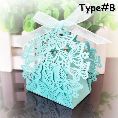 50pcs Hollow Butterfly Cookie Candy Box Gift Case with Ribbon Wedding Decor