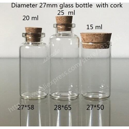 500pcs Diameter 27mm Tubes, Glass Bottles with Cork,Empty Glass Tube for Tea or Sea Cucumber. 15ml 20ml 25ml glass container
