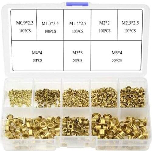 650PCS Mixed Zinc Plated Through Hole Copper Rivets ortment Kit,Whole Hollow Grommets Rivets Set