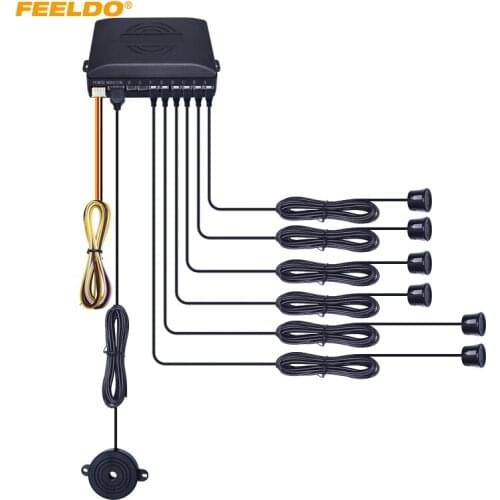 FEELDO Car 6 Sensors Parking Sensor Reverse Backup Radar 2 Front 4 Rear Beep Alarm With Speaker Radar System #HQ898