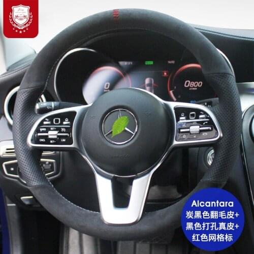 Steering wheel cover for Mercedes-Benz C200 GLC 260E 300L CLA 220 GLE 450 Black Suede Black Leather