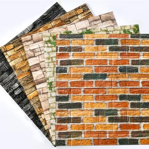 Home Decor 3D PVC Wood Grain Wall Stickers Paper Brick Stone Wallpaper Rustic Effect Self-adhesive Bathroom Kitchen Stickers