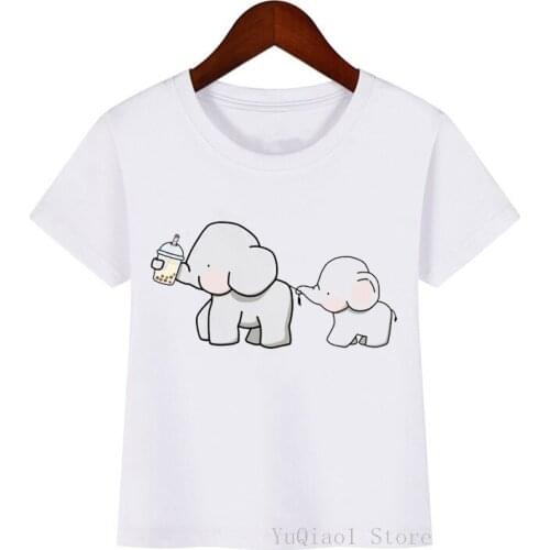 Funny Elephant mother and baby drinking animal print t shirt girls boys kids clothes summer tops tee shirt camisetas streetwear