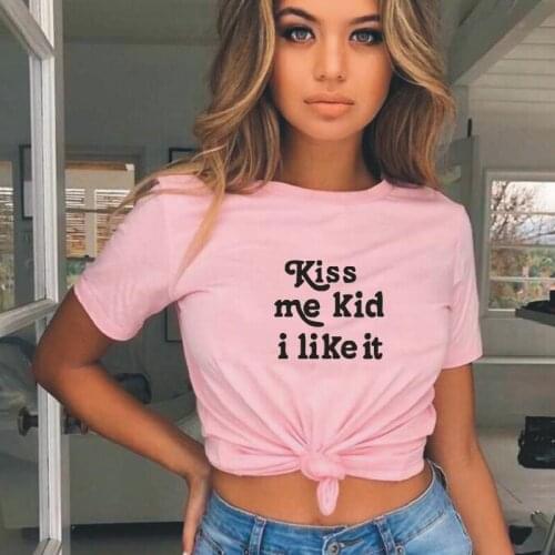 KISS ME Funny Tshirts Women Summer Tops Harajuku Large Size O-neck Short Sleeve Women Cotton T Shirt Tumblr Polera Mujer