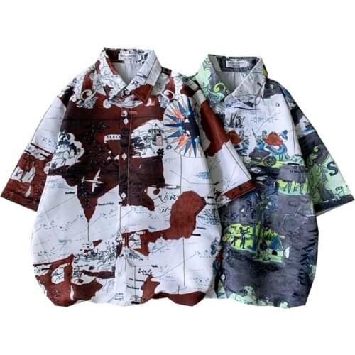 New Fashion Mens Short Sleeve Hawaiian Shirt Fast drying Plus Size Asian Size M-3XL Summer Casual world map Beach Shirts For Men
