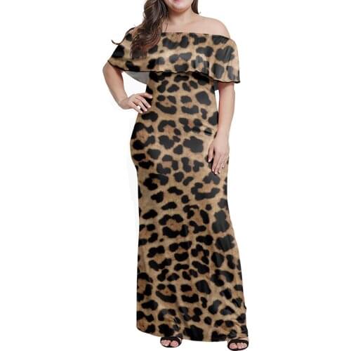 HYCOOL Off Shoulder Long Dress Women Autumn Strapless Slash Neck Sexy Bodycon Dress African Leopard Sexy Ladies Party Vestido