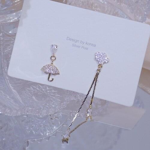 Ins Hot Sale Creative Asymmetry umbrella Cloud Earring for Women AAA Cubic Zirconia CZ Luminous Stud Earrings Wedding Jewelry