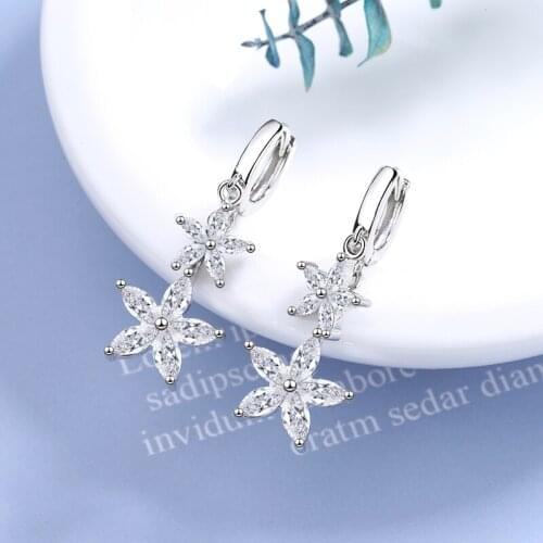 Exquisite Crystal Flower Drop Earring New Fashion 925 Sterling Silver Cubic Zircon Earrings for Women Wedding Party Jewelry Gift
