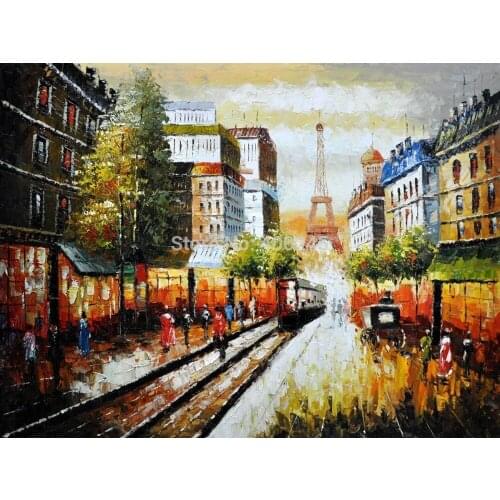 Canvas Oil painting Paris Street Deocrative painting Buggy Ride Through Paris High quality hand painted Free shipping