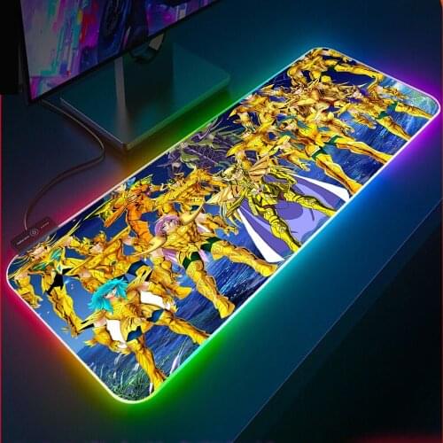 Saint Seiya Animation Gaming Computer Multi-size Mouse Pad RGB Lighting Mouse Pad Player PC Desk Mat with LED Backlight 90X40CM