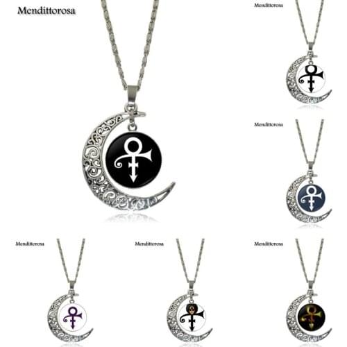 Mendittorosa Prince RIP Symbol Logo Love Gothic Fashion Vintage Necklaces & Pendants Necklace With Crescent Moon Glass