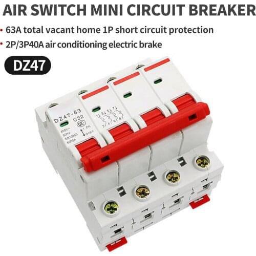 400V~ C Type Mini Circuit Breaker 3A/6A/10A/16A/20A/32A/40A/50A/63A C45N 2 Pole Mcb Mounting 35mm Din Rail Breaking Capacity 6KA