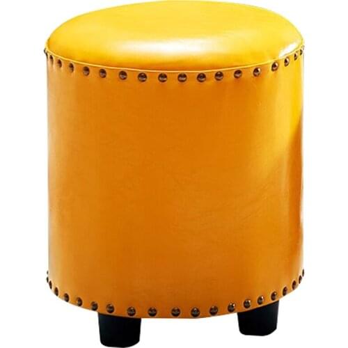 PU Seat Multifunction Low Stool Wooden Household Round Sofa Stool Change Shoe Bench Adult Dressing Stool Retro Simple Footrest