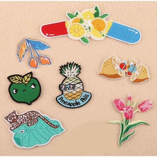 Cartoon Anthropopathic Pineapple Cat Flower Iron On Embroidered Clothes Patches For Clothing Stickers Garment Wholesale