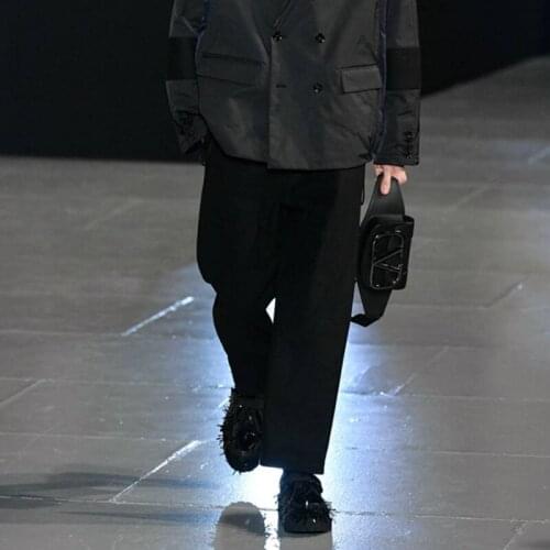 Mens woolen cloth wide-leg pants trousers youth winter new products mid-waist solid color casual pants straight-leg pants woole