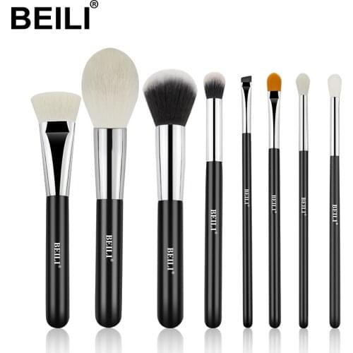 BEILI Natural Goat Hair Synthetic hair Makeup Brushes set Powder Eye shadow Eye brow Black Makeup brushes kit