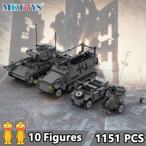 WW2 German Frontline Support Battalion Building Blocks Set MOC Military Battle Tank Technical Army Figures Bricks Toys For Boys