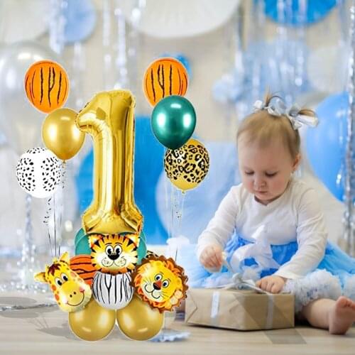 18pcs Hot Jungle Animal Monkey Lion Balloon Set Metallic Balloon Number 1 2 3 4 5 6 7 8 9 Happy Birthday Party Decor Baby Shower