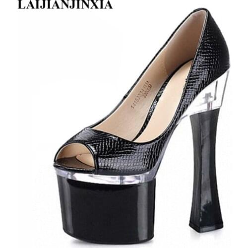 New Club super-high heel womens chunky shoes 18cm hate sky-high wine glasses and a new style of shallow-mouth Dance Shoes