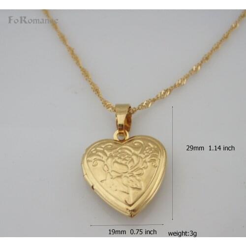 Order 10$ GET TRACKING - YELLOW GOLD GP 18" NECKLACE & PLAIN HEART CHOKER PENDANT WITH ROSE ON IT CAN BE OPENED TO STORE PICTURE