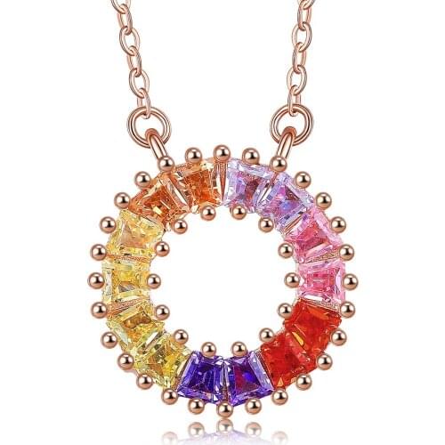 Necklace For Women 925 Sterling Silver Inlay Colorful Zircon Rainbow Type Pendent Necklace Elegent Life Stylish Jewelry