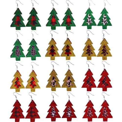 Christmas Tree Leather Water Drop Earrings Women Print Teardrop Eardrop New Christmas Fashion Jewelry Girl Gifts