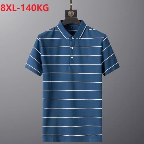 Summer Plus size striped polo shirt men 6XL 7XL 8XL Loose polo shirt short sleeve blue oversize Breathable simple tops tees 58