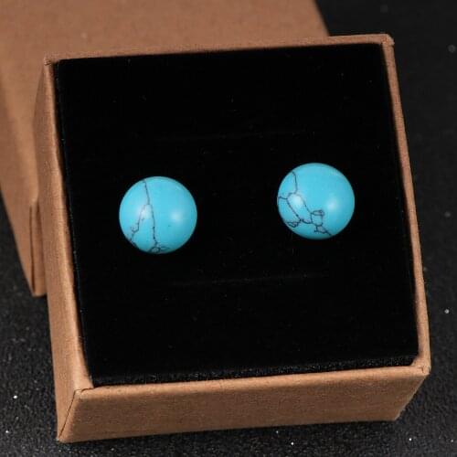 1 Pair Natural Stone Stud Earrings For Women Men 1cm Round Turquoises Tiger Eye Lapis Lazuli Beads Earring Fashion Jewelry Gift