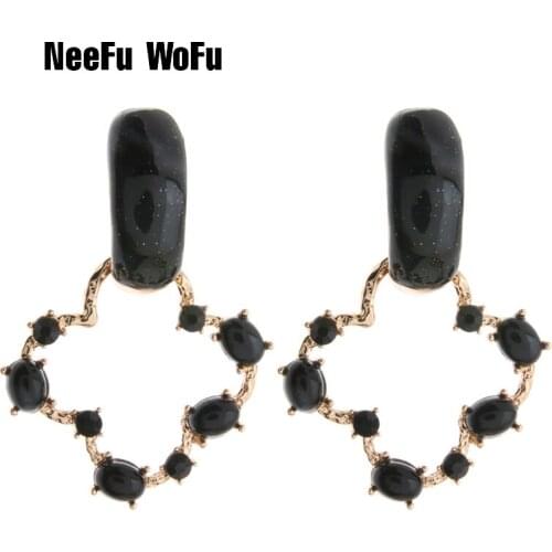 NeeFu WoFu Stone Drop Earrings Zine Alloy Brand Rhinestone Big Earring Large Geometry Brinco Ear Christmas Accessories Oorbellen