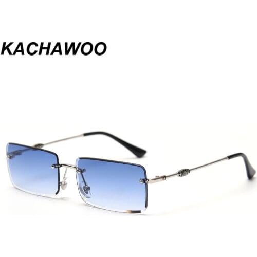 Kachawoo rectangular sunglasses rimless woman blue brown metal fashion eyeglasses men trendy square simple high quality