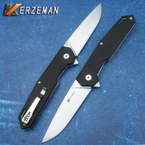 Kerzeman D2 Blade Tactical Survival Folding Knife Camping Outdoor Ball Bearing Knives Pocket Hunting EDC Tools G10 Handle