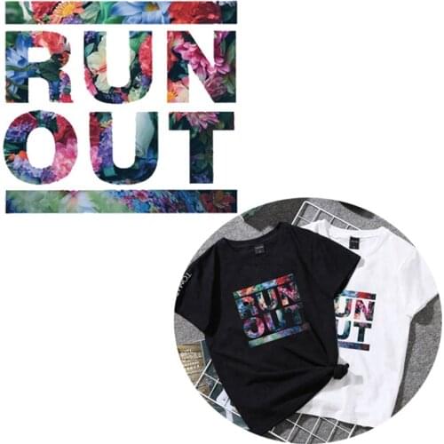 Run Out Flower Letter Heat Transfers Iron On Patches For T-shirt DIY Craft Stickers Applications For Clothes Decor Appliques