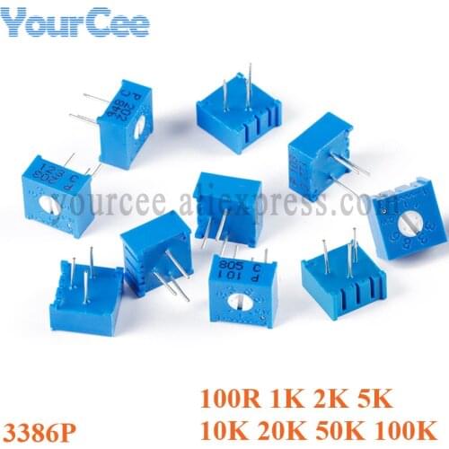 10pcs 3386P 3386 Trimmer Potentiometer Variable Resistor Cermet Trimpot 100R 1K 2K 5K 10K 20K 50K 100K ohm 101 102 202 502 103