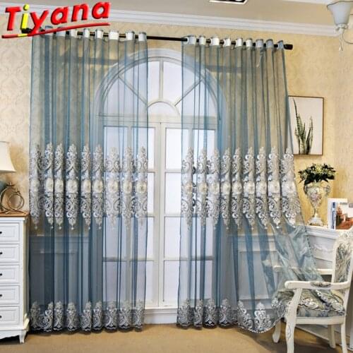 European Luxury Blue High-Level Embroidery Curtains for Living Room Round Rope Embroidery for Bedroom Balcony X-HM668*VT