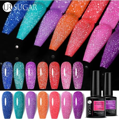 UR SUGAR Reflective Glitter Gel Nail Polish 7.5ml Sparkling Auroras Laser Nail Gel Nail Art Varnish Semi Permanent Top Base Coat