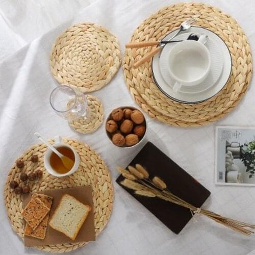 Japanese-style Hand-woven Rattan Placemat Casserole Mat Coaster Insulation Table Placemat mantel individual Kitchen Gadget Sets