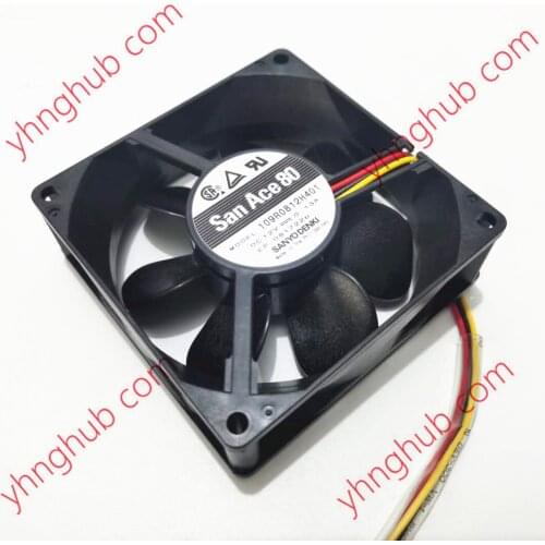 Sanyo Denki 109R0812H401 DC 12V 0.13A 80x80x25mm 3-wire Server Cooling Fan