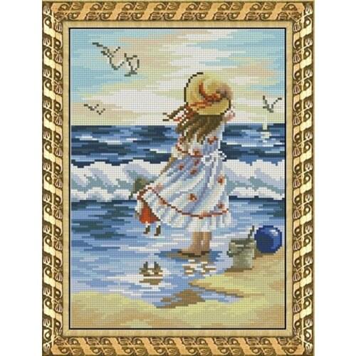 HIGH quality 14CT Cross Stitch Stitches Embroidery Seaside Girl HAIBIANXIAONVHAI 29x36cm CS-138WM