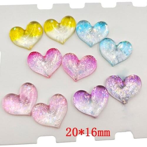 6PCS 20mm*16mm Resin Flash Gradient Color Peach Heart Childrens Hairpin Resin Patch Fashion Jewelry Accessories