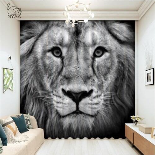 White Lion Face Curtains For Bedroom Luxury Prowling Tiger Kitchen Curtains Home Decoration Modern Window Curtain Micro Shading