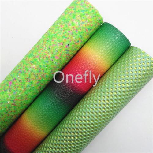 Onefly Green Glitter Leather, Rainbow Litchi Faux Leather Glitter Fabric Sheets For Bow DIY handbags shoes BQ002