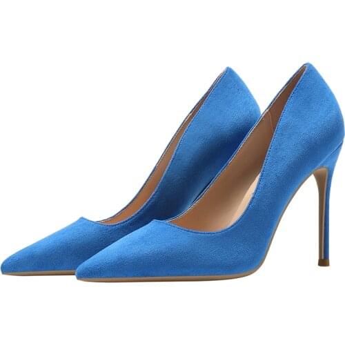 Pumps Woman Shoes 2021 New High Heels Office Shoes Stiletto Suede Ladies Shoes Size 33-45 Women Pump Footwear