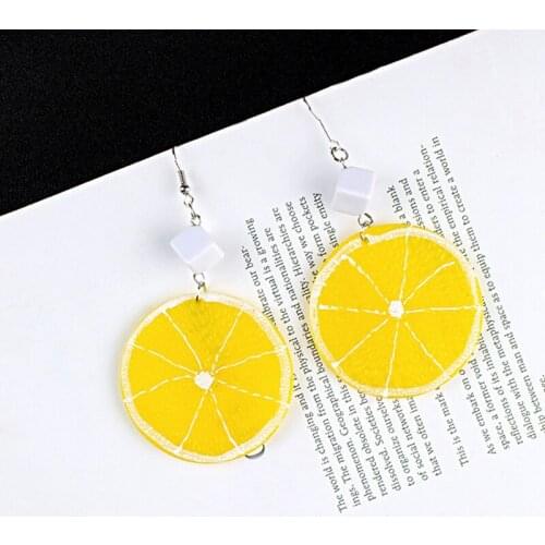 Korean Yellow Large Orange Drop Earrings For Women Jewelry Big Geometric Round Acrylic Fruit Long Dangle Earrings Party Gift
