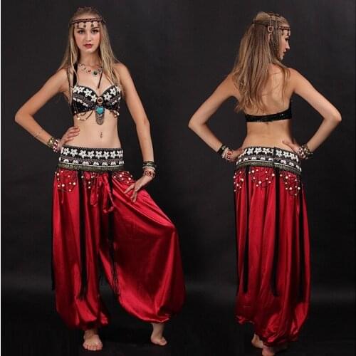 Women Belly Dance Costumes India Female Dancer Stage Performance Clothes 3 Piece Bra + Belt + Skirt Set