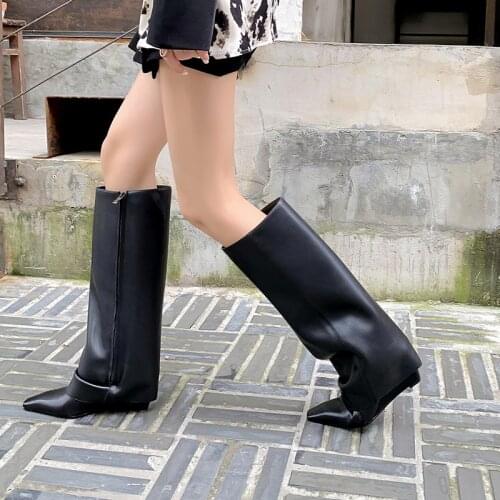 2021 Side Zipper Knee High Boots for Women Genuine Leather Sexy Winter Newest Shoes Woman 2021 Fashion Party Basic Pumps