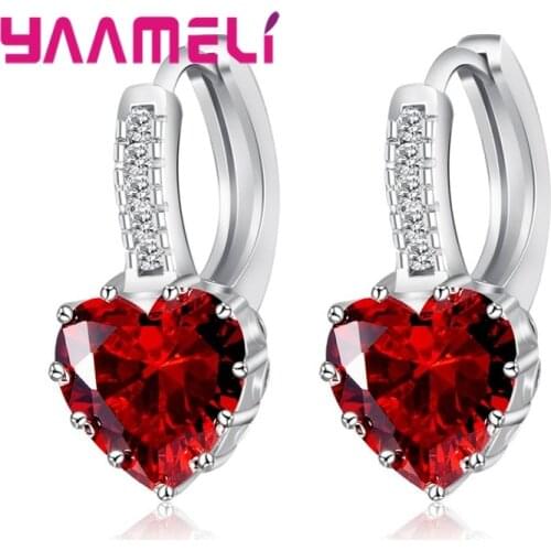 Romantic Heart Crystal Loop Lever Back Earring Austrian Cubic Zircon 925 Sterling Silver Hoop Jewelry for Women Fashion