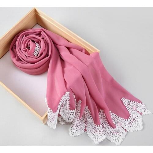 2021 Design Bubble Pearl Chiffon Scarf Hijab Woman Embroidered Lace Ladies Muslim Plaid Bandana Shawl Fashion Headband 175*75cm